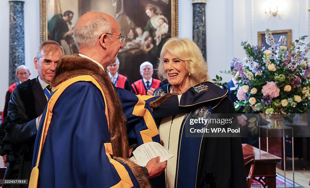 Queen Camilla Is Installed As An Honorary Freeman And Liveryman Of The Worshipful Company Of Stationers And Newspaper Makers