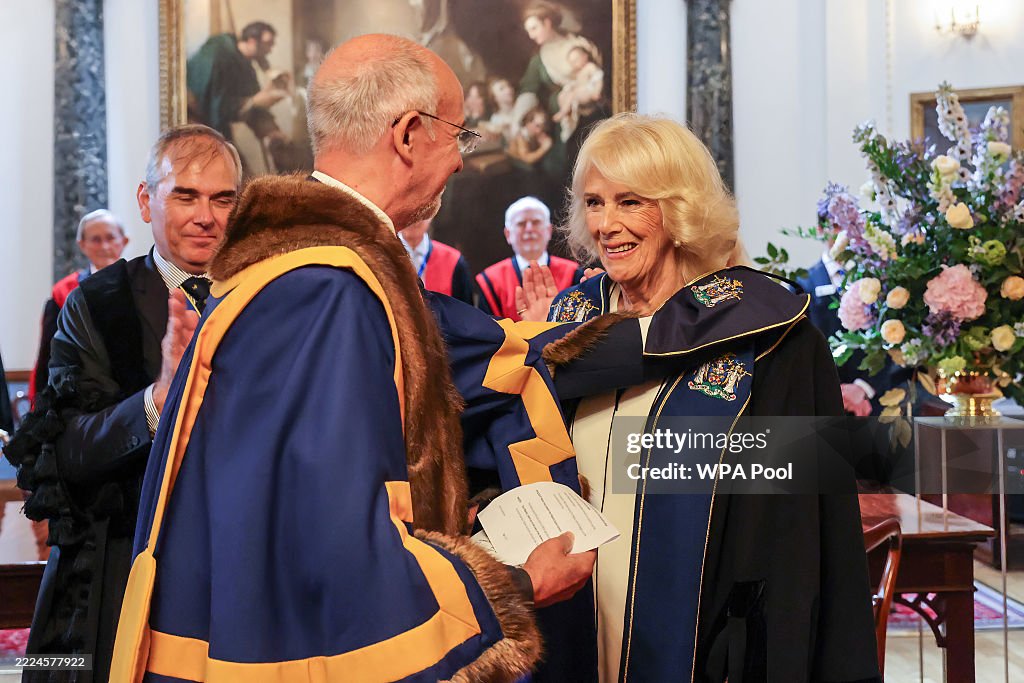 Queen Camilla Is Installed As An Honorary Freeman And Liveryman Of The Worshipful Company Of Stationers And Newspaper Makers