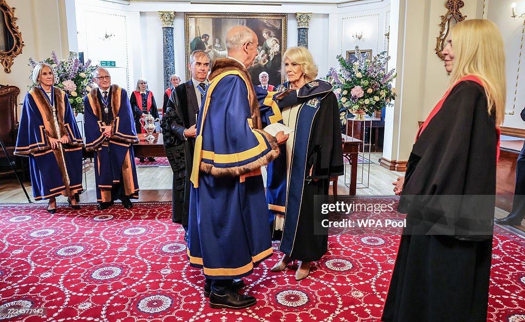Queen Camilla Is Installed As An Honorary Freeman And Liveryman Of The Worshipful Company Of Stationers And Newspaper Makers