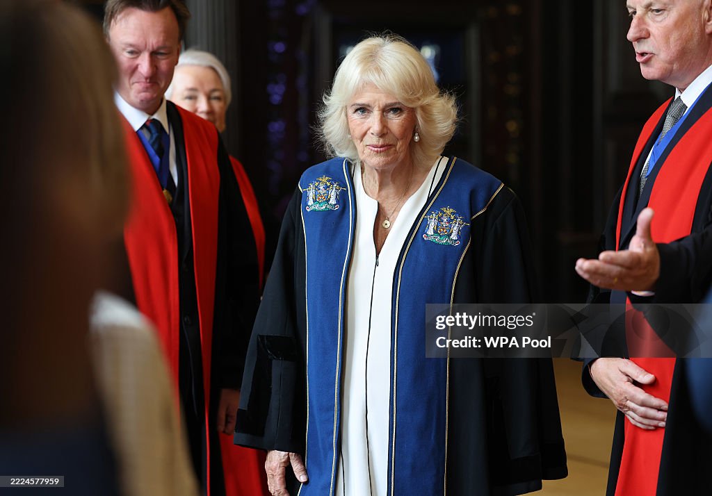 Queen Camilla Is Installed As An Honorary Freeman And Liveryman Of The Worshipful Company Of Stationers And Newspaper Makers