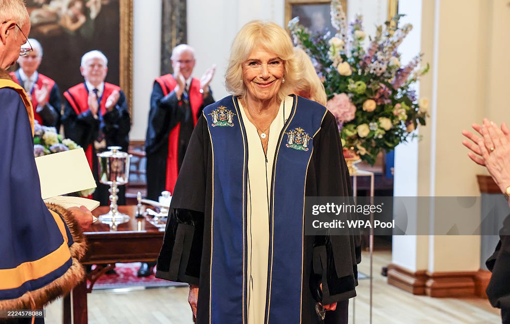 Queen Camilla Is Installed As An Honorary Freeman And Liveryman Of The Worshipful Company Of Stationers And Newspaper Makers
