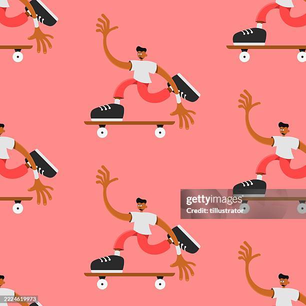 boy on skates pattern - yay background stock illustrations