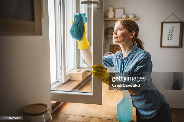 cleaning day at home - window cleaner stock pictures, royalty-free photos & images