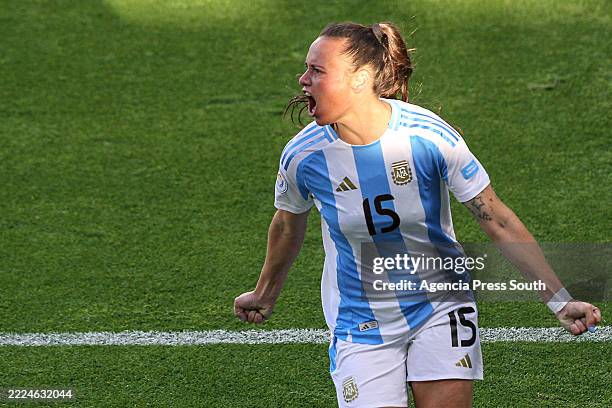 Maria Florencia Bonsegundo of Argentina celebrates after scoring the team's first goal during of the CONMEBOL Copa America Femenina 2025 match...