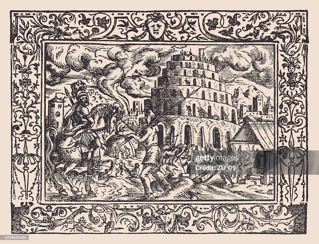 Tower of Babel (Genesis 11, 1-9), wood engraving, published 1607