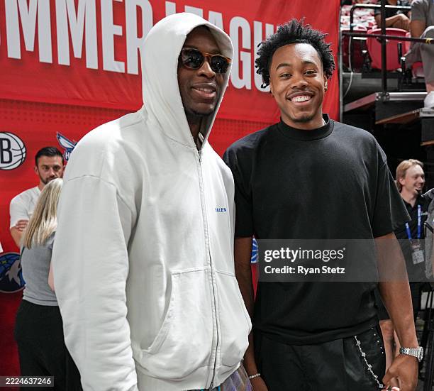 Anunoby of the New York Knicks and Scottie Barnes of the Toronto Raptors pose for a photo during the 2025 NBA Summer League game on July 13, 2025 at...