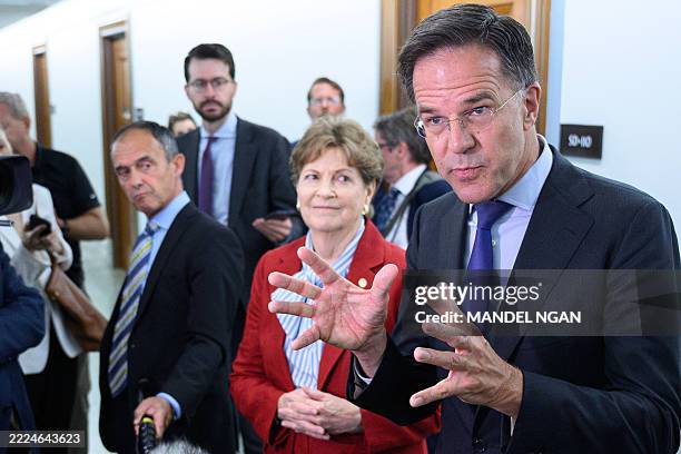 Secretary General Mark Rutte holds a press conference with US Senators Thom Tillis, Republican from North Carolina , and Jeanne Shaheen , Democrat...