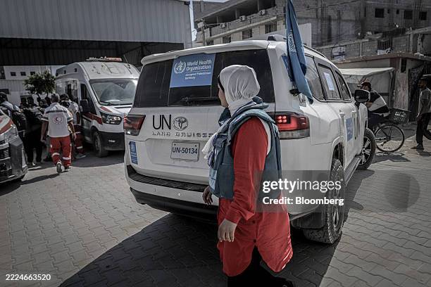 United Nations official at the Al-Shifa hospital as the World Health Organization evacuates injured Palestinians for treatment in Gaza City, Gaza, on...