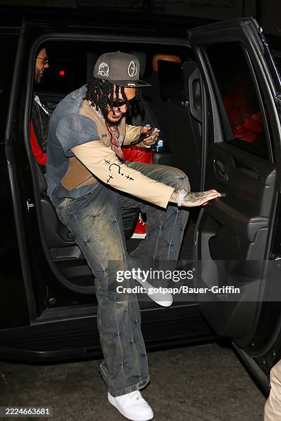 LiAngelo Ball, aka GELO, is seen arriving at the Sunset Room Hollywood on July 15, 2025 in Los Angeles, California.