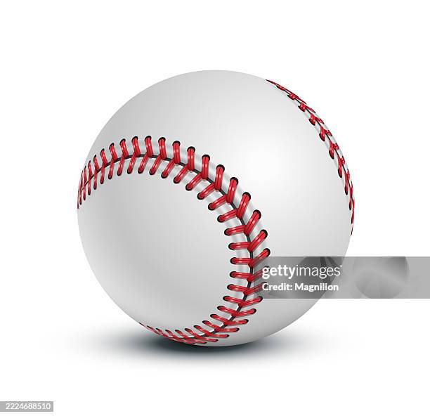 a realistic vector illustration of a white baseball with red stitching, isolated on a transparent background, emphasizing the detailed stitches and smooth surface - baseball stitching stock illustrations
