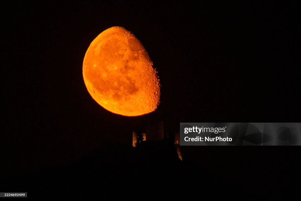 Waning Gibbous Moon Rises Behind Rocca Calascio, Italy