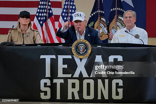 President Donald Trump, first lady Melania Trump and Texas Governor Greg Abbott participate in a round table event at the Hill Country Youth Event...