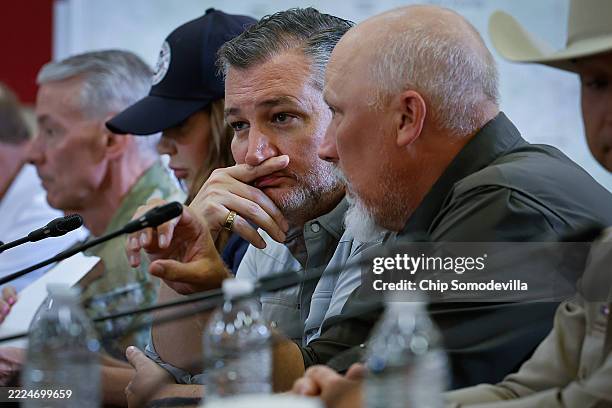 Sen. Ted Cruz participates in a round table event with President Donald Trump at the Hill Country Youth Event Center to discuss last week's flash...