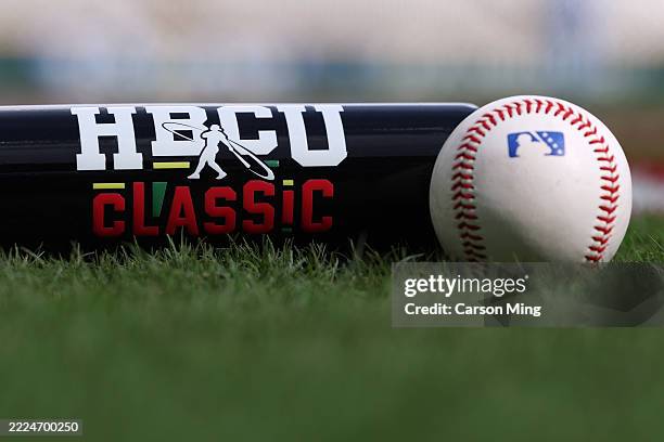 Classic logo bat and ball are seen on the field before the HBCU Swingman Classic during the 2025 MLB All-Star Week at Truist Park on July 11, 2025 in...