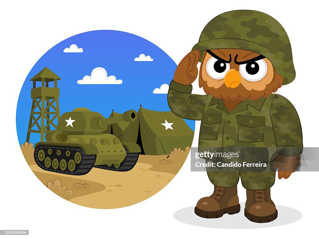 Owl soldier cartoon