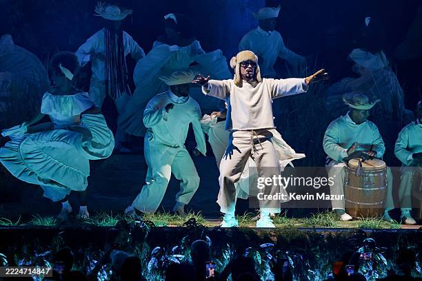 Bad Bunny performs onstage during Night One of Bad Bunny: "No Me Quiero Ir De Aqui" Residencia En El Choli at Coliseo de Puerto Rico José Miguel...