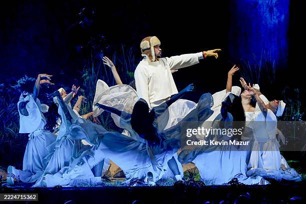 Bad Bunny performs onstage during Night One of Bad Bunny: "No Me Quiero Ir De Aqui" Residencia En El Choli at Coliseo de Puerto Rico José Miguel...