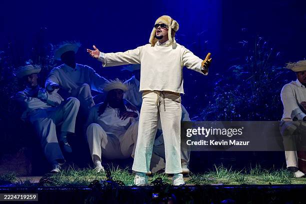 Bad Bunny performs onstage during Night One of Bad Bunny: "No Me Quiero Ir De Aqui" Residencia En El Choli at Coliseo de Puerto Rico José Miguel...