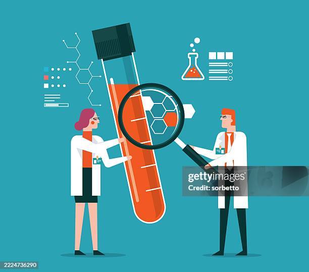 illustrazioni stock, clip art, cartoni animati e icone di tendenza di ricerca con le provette - chimica