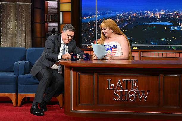 The Late Show with Stephen Colbert and guest Meg Stalter during Tuesday's July 15, 2025 show.