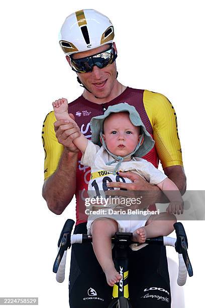Damien Touze of France and Team Cofidis with his son prior to the 112th Tour de France, Stage 8 a 197km stage from Saint-Meen-le-Grand to Laval /...