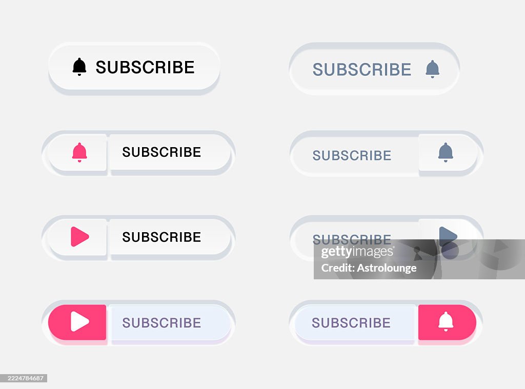 Subscribe Button Option Neumorphic Subscribe Buttons Set Soft Ui Vector Interface Elements High ...