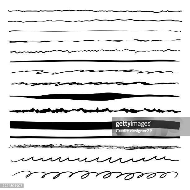 hand drawn borders marker line set vector collection - pencil texture background stock illustrations