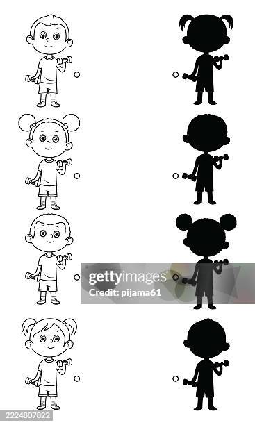 Matching Activity Images High Resolution Shadow Matching Activity Little Kids Lifting Weights High-Res Vector ...