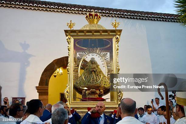 Participants in La Palma's celebration of the Bajada de la Virgen de las Nieves, on 12 July, 2025 in La Palma, Canary Islands, Spain. The festival,...