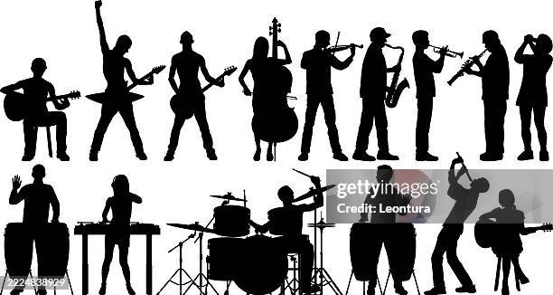 stockillustraties, clipart, cartoons en iconen met musician silhouettes - rockmuzikant