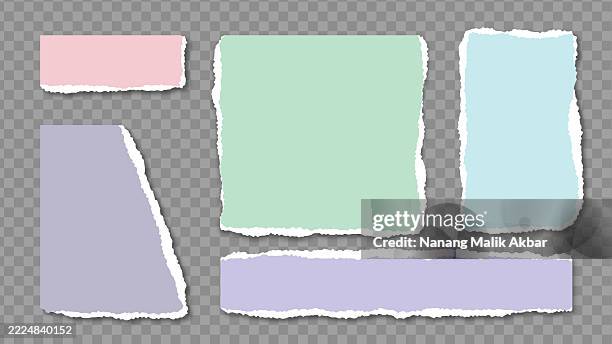 buntes zerrissenes papierset mit transparentem hintergrund - sammelalbum stock-grafiken, -clipart, -cartoons und -symbole