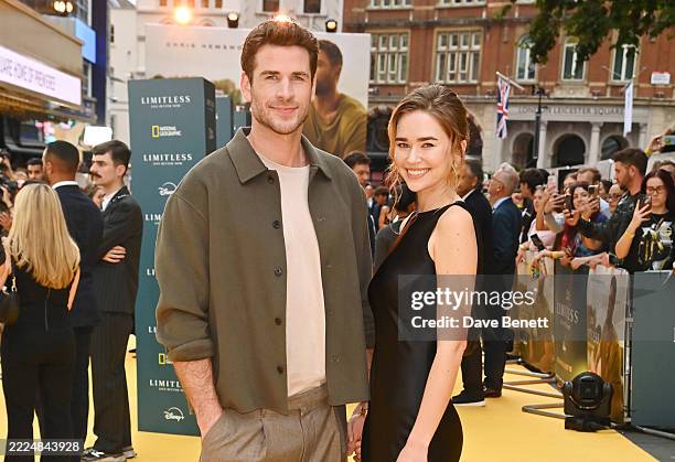 Liam Hemsworth and Gabriella Brooks attend the Disney+ World Premiere of National Geographic's 'Limitless: Live Better Now' with BUPA at Odeon Luxe...