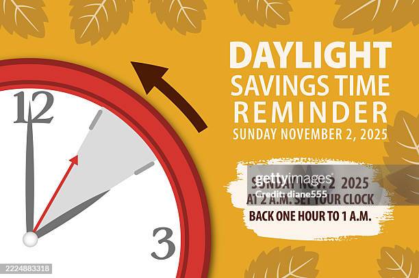 fall-back-uhr - sommerzeit endet am 2. november 2025 web-banner - zeitumstellung stock-grafiken, -clipart, -cartoons und -symbole