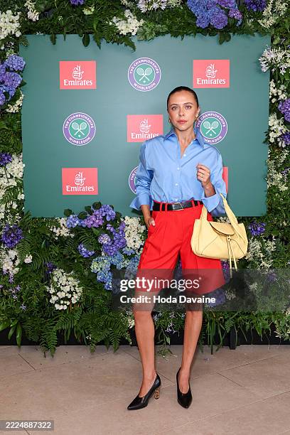 Bel Powley attends as a guest of Emirates, Official Airline Partner of The Championships, Wimbledon on July 13, 2025 in Wimbledon, England.