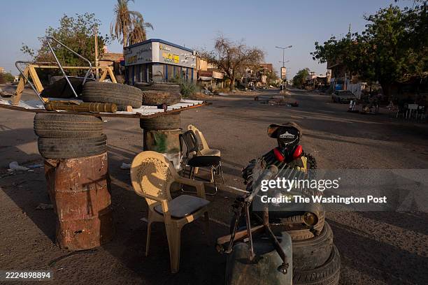 Fake soldier sits at a checkpoint because many soldiers have been targeted and killed at checkpoints in Khartoum, Sudan on May 25, 2025. Ravaged by...