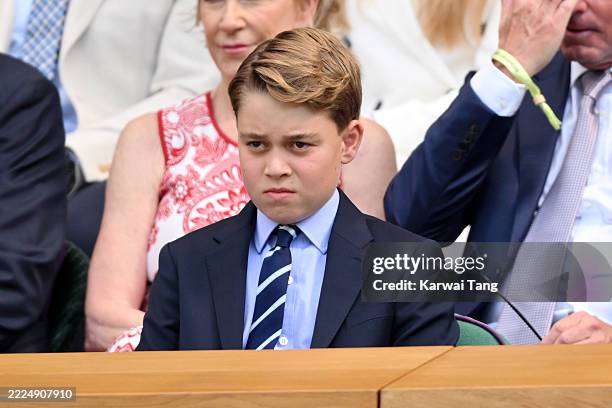Prince George of Wales attends day fourteen of the Wimbledon Tennis Championships at the All England Lawn Tennis and Croquet Club at All England Lawn...