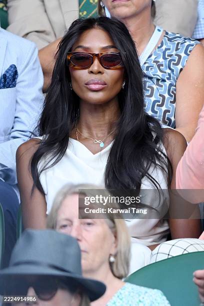 Naomi Campbell attends day fourteen of the Wimbledon Tennis Championships at the All England Lawn Tennis and Croquet Club at All England Lawn Tennis...