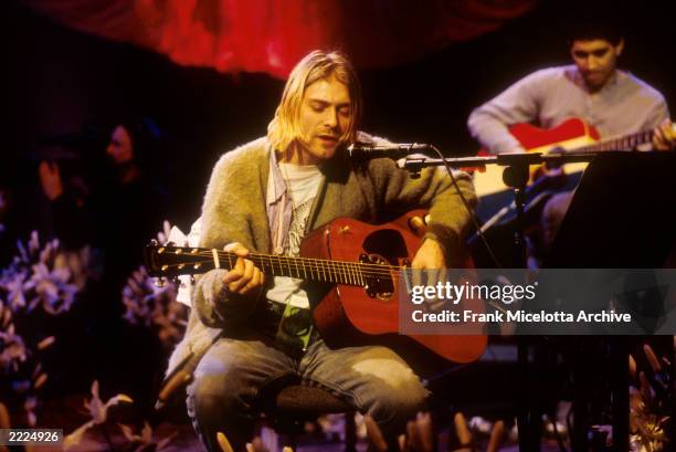 Kurt Cobain of Nirvana during the taping of MTV Unplugged at Sony Studios in New York City, 11/18/93. Photo by Frank Micelotta.