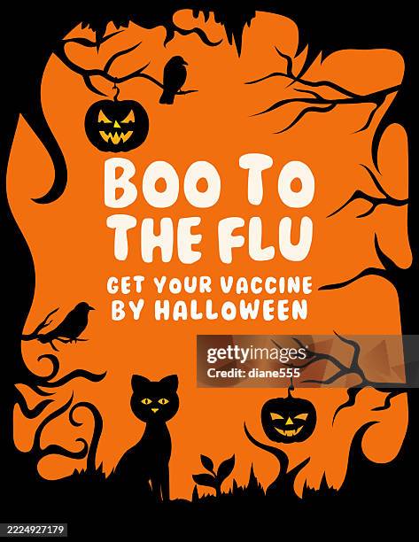 ilustrações, clipart, desenhos animados e ícones de banner de vacinação de tiro contra a gripe de outono temático de halloween - prevenção-de-doenças