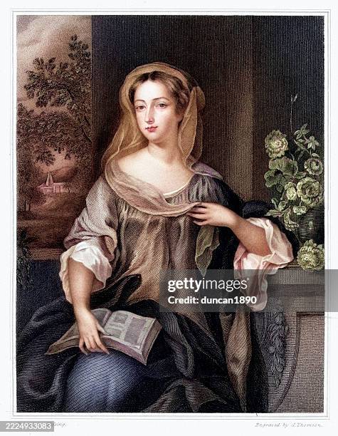 ilustraciones, imágenes clip art, dibujos animados e iconos de stock de retratos de mrs. nott o lady mary butler, duquesa de devonshire por willem wissing - estilo siglo xvii