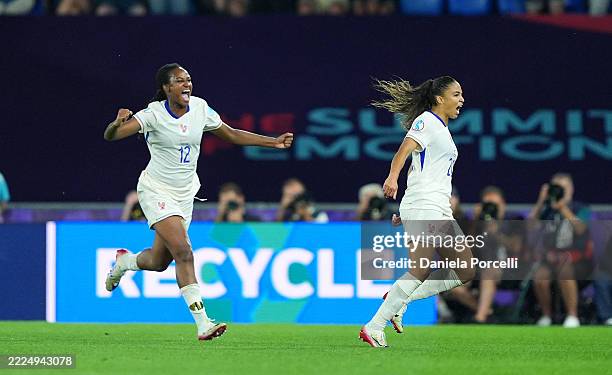 Delphine Cascarino of France celebrates scoring her team's third goal during the UEFA Women's EURO 2025 Group D match between Netherlands and France...