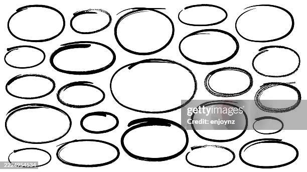 hand drawn black marker pen circles and ovals - chalk circle stock illustrations