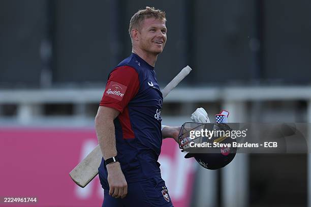 Sam Billings of Kent Spitfires leaves the field after victory over Middlesex during the Vitality Blast Men's T20 match between Kent Spitfires and...