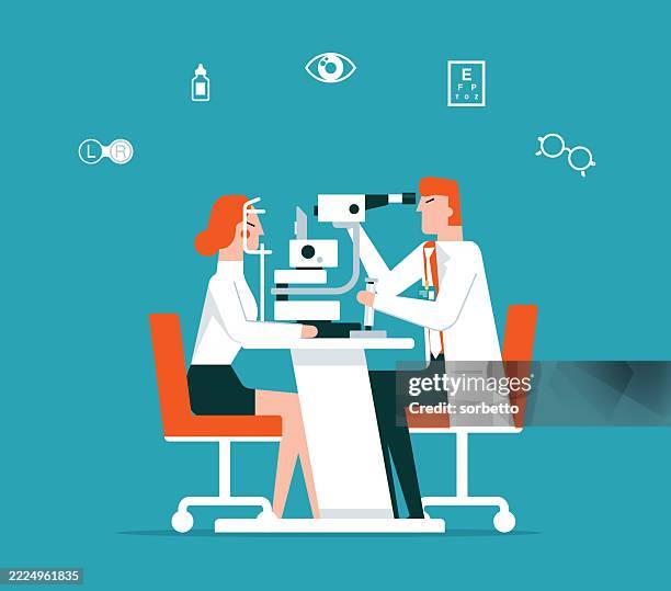 ophthalmic diagnostics - young women - eye chart stock illustrations