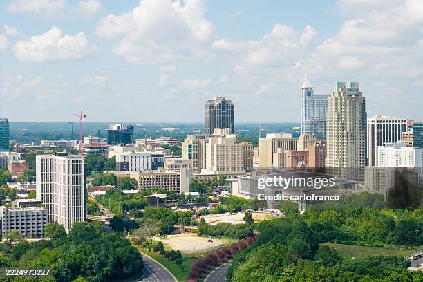 raleigh north carolina - skyline and highway - sunny - tight shot - raleigh north carolina stock pictures, royalty-free photos & images