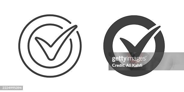checkmark thin line and glyph solid icon. editable stroke and perfect pixel isolated on transparent background - browsing virtual world stock illustrations