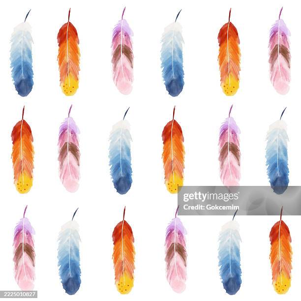 watercolor pink feathers seamless pattern. boho abstract background. - feather background stock illustrations
