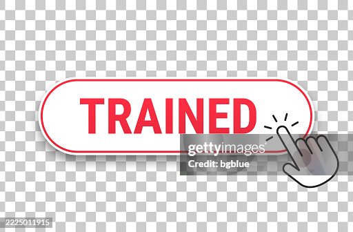 Trained - 3D click web button with hand cursor on blank background Trained - 3D click web button with hand cursor on blank background