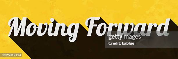 moving forward - text with long shadow on textured yellow background - we can do it poster stock illustrations