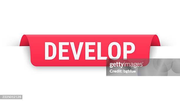 develop - red banner, bookmark, ribbon, label on white background - third world stock illustrations
